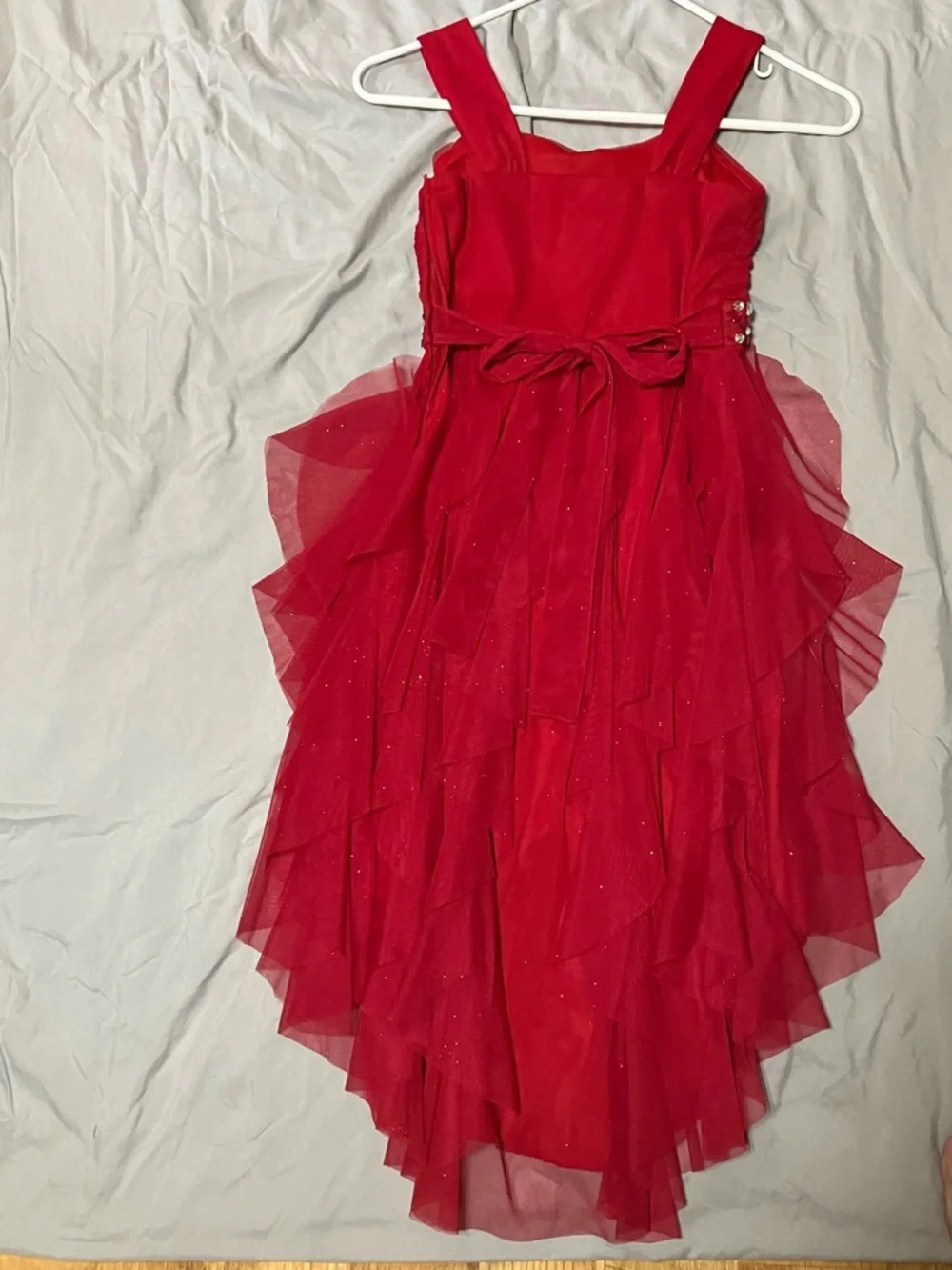 Rare Editions Red Layered Tulle Dress with Jewel Waist